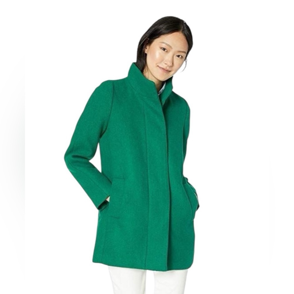 J. Crew Bright Green Mercantile Wool Blend City Coat  Sz 2 Funnel Zip Up Jacket